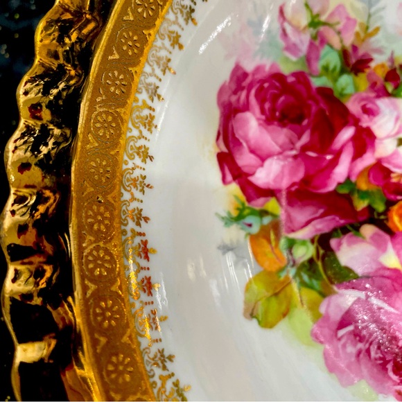 Antique Germany Big Bowl With Roses And Gold Accent 10” - Picture 5 of 9